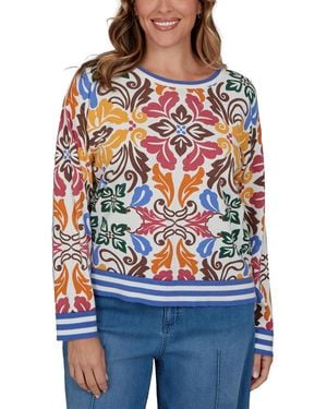 Ruby Rd. Plus Size Tipped Floral Lightweight Sweater - Red