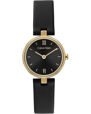 Calvin Klein Gleam Leather Strap Watch 24mm - Black