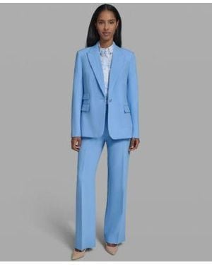 KARL LAGERFELD 1 Button Blazer Collared Sleeveless Blouse Flare Front Zipper Pants - Blue