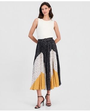 Tahari Belted Pleat Skirt - White