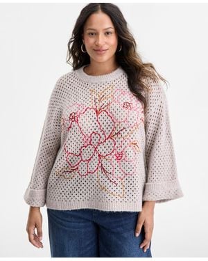 Democracy Plus Size Long Sleeve Floral Embroidered Sweater