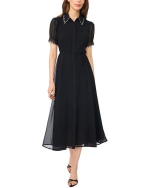 Cece Contrast Stitch S/s Scallop Midi Dress With Tie Waist - Black
