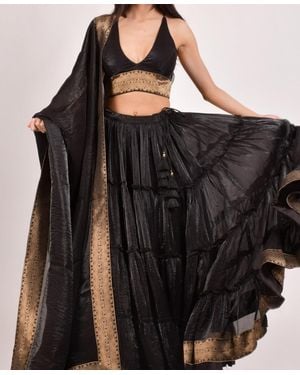 Ras Tiered Shimmer Lehenga Choli - Black