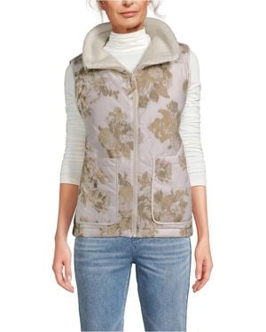 Lands' End High Pile Fleece Reversible Mixed Media Vest - White
