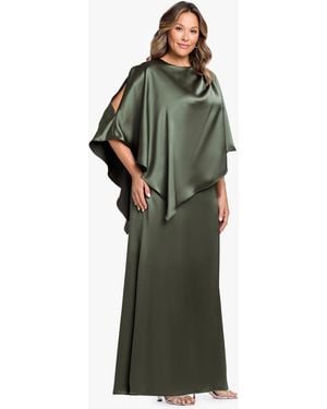 Xscape Plus Size Crewneck Satin Overlay Ball Gown - Green
