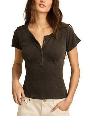 売れ筋商品|||ラッキーブランド カットソー トップス レディース Women's Cotton Crochet-Trim Short-Sleeve Henley Top Whisper White Lucky Brand Women's Crochet Trim Short Sleeve Henley Whisper