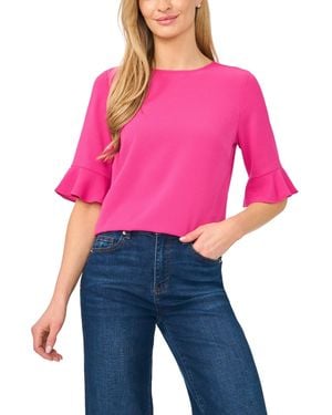 Cece Ruffled-cuff 3/4-sleeve Crew Neck Top - Pink
