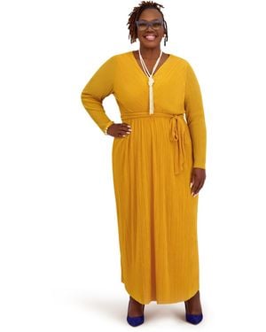 Kasper V-neck Long-sleeve Dress - Yellow