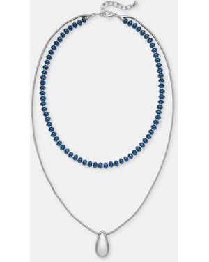 On 34th Beaded Layered Tear-shape Pendant Necklace - White