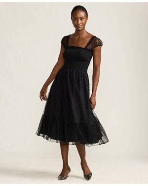 Lands' End Flocked Chiffon Midi Dress - Black