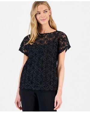 Anne Klein Boat-neck Ribbon-soutache Top - Black