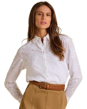 Brakeburn Flora Long Sleeve Embroidered Shirt - White