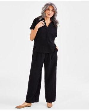 Style & Co. Style Co Camp Shirt Gauze Pants Created For Macys - Blue