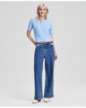 BarIII Rhinestone Embellished Wide Leg Jeans - Blue