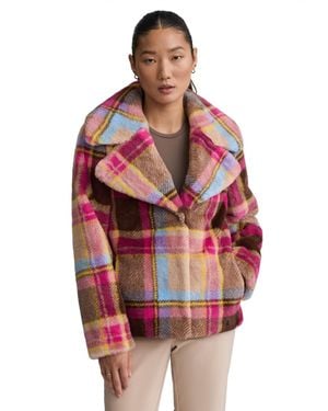 NVLT Faux Fur Plaid Jacket - Red