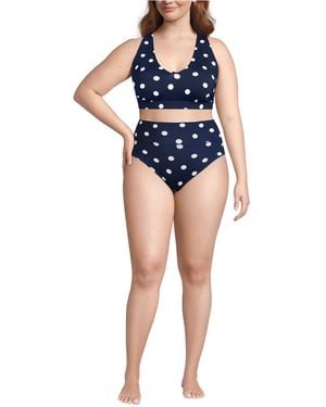 Lands' End Plus Size V-neck Bikini And High Waisted Bottom Swimsuit Set - Blue