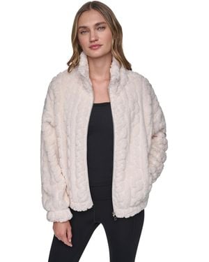 DKNY Cable-patterned Sherpa Full Zip Jacket - Natural
