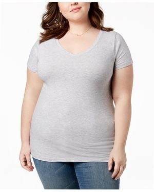Aveto Trendy Plus Size Fitted V-neck T-shirt - Gray