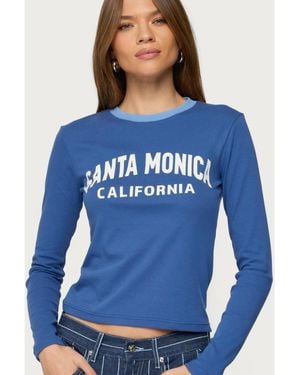 Edikted Santa Monica Long Sleeve T Shirt - Blue