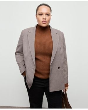 Mango Double-breasted Micro-houndstooth Jacket - Brown