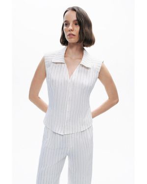 Nocturne Sleeveless Linen Blend Shirt - White