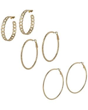 Jessica Simpson 3-piece Hoop And Chain Hoop Earring Set - Metallic
