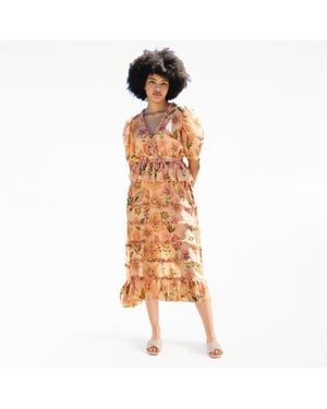 Jessie Zhao New York Gold Garden Metallic Midi Dress - Blue