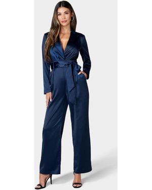 Bebe Satin Blazer Jumpsuit - Blue