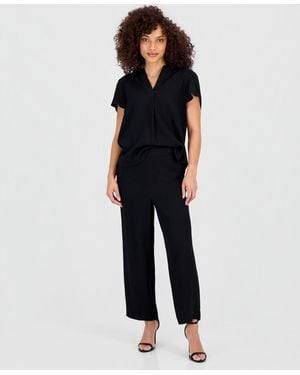 Anne Klein Essentials Petite Textured High Rise Pull-on Pants - Blue