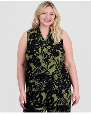 Anne Klein Plus Size Triple Pleat Sleeveless Top - Green