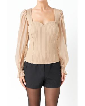 Endless Rose Organza Sleeve Knit Top - Blue