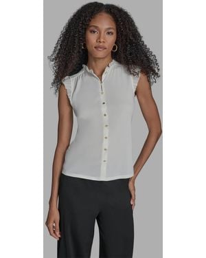 BCBGMAXAZRIA Sleeveless Button Down Blouse - Gray