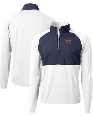 Cutter & Buck White/navy Chicago Bears Adapt Eco Knit Hybrid Quarter-zip Throwback Pullover Sweatshirt - Blue