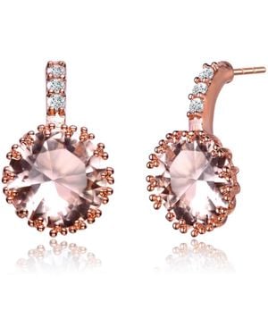 Genevive Jewelry Sterling Silver Cubic Zirconia Solitaire Triple Prong Drop Earrings - Pink