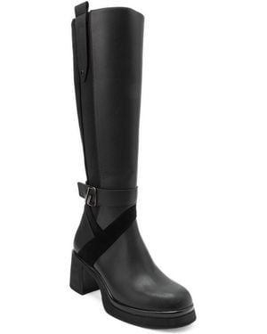 Prologue Shoes Cube Faux Leather Knee-high Block Heel Boots - Black