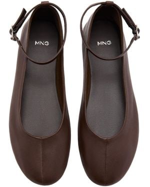 Mango Leather Ankle-strap Ballerina Flats - Brown