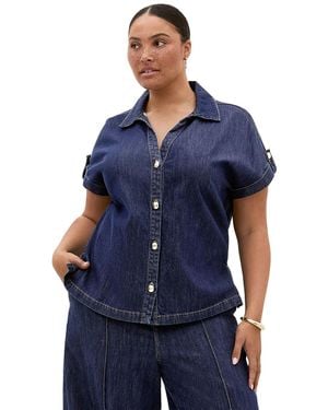 City Chic Tilly Cotton Denim Shirt - Blue