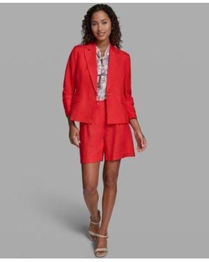 KARL LAGERFELD Cropped Single Button Jacket Sleeveless Printed Mid Rise Woven Shorts - Red