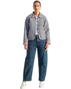 Yumi' Gingham Frill Collar Jacket - Blue