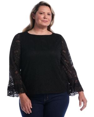 Rafaella Plus Size Lace Ruffle Sleeve B Boatneck Blouse - Black