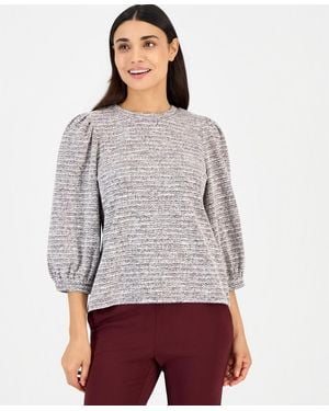 Anne Klein Essentials Petite 3/4-balloon Sleeve Boucle-knit Top - Gray