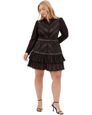 City Chic Plus Size Gabriella Long-sleeve Lace Tiered Mini Dress - Black