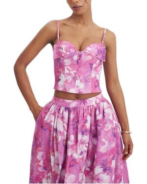 Miss Circle Xamira Blooming Linen Sweetheart Foldover Top - Purple