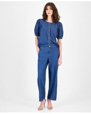 Anne Klein Cotton High-rise Wide-leg Jeans - Blue