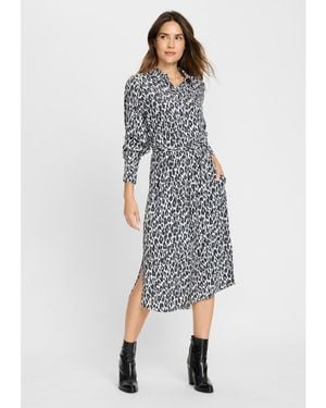 Olsen Leopard Print Shirt Dress - Gray