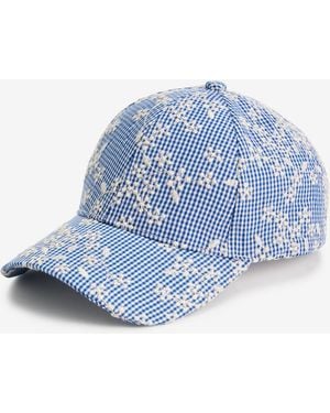 On 34th Floral Embroidered Gingham Baseball Cap - Blue