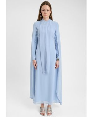 MARYISA Modest Chiffon Dress Maxi With Cape Style - Blue