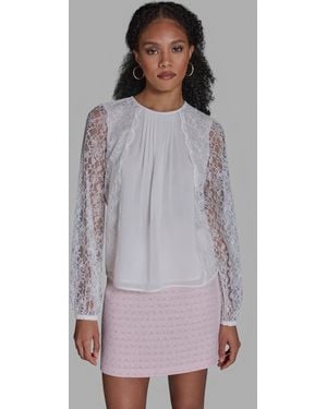 BCBGMAXAZRIA Crewneck Long-sleeve Lace Top - Purple