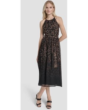 DKNY Fit And Flare Sleeveless Crew Neck Midi Dress - Black