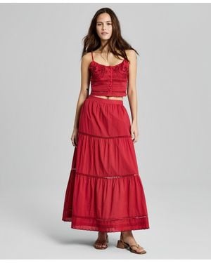 And Now This Cotton Tie Pull-on Maxi Skirt - Red